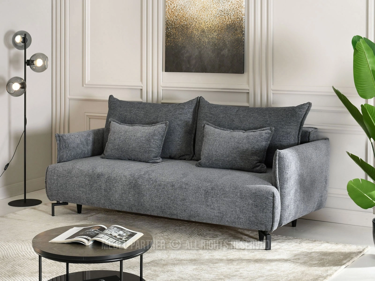 SZARA sofa z funkcją spania MONZA SZENIL CZARNE NOGI