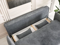SZARA sofa z funkcją spania MONZA SZENIL CZARNE NOGI - pojemnik