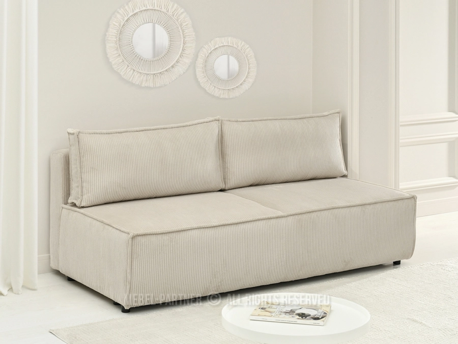 Sofa sztruksowa bez boczków z funkcją spania i pojemnikiem na pościel