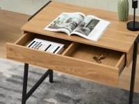 Wąskie biurko w stylu loft NORS DĄB CZARNA PODSTAWA - praktyczna szuflada
