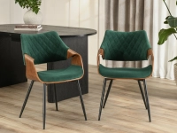 Welurowe krzesło do salonu RENZO ZIELONY WELUR - ORZECH - designerskie krzesło do jadalni 
