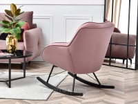 Welurowy fotel bujany COCO PUDROWY - CZARNE DREWNO
