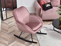 Welurowy fotel bujany COCO PUDROWY - CZARNE DREWNO