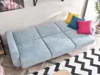 Skandynawska sofa KADI BŁĘKITNA z funckją spania - powierzchnia spania