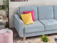 Skandynawska sofa KADI BŁĘKITNA z funckją spania - miękkie siedzisko i wygodne oparcie