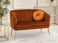 Sofa estel miedziany welur, podstawa złoty