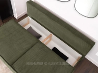 Wygodna ZIELONA sofa sztruksowa NUBIO - pojemnik na pościel