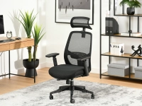 Fotel biurowy ergonomiczny tkanina mesh LARGO CZARNY - w aranżacji z biurkiem UNIF i regałem CLARK