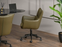 Obrotowy skórzany fotel OLIWKOWY MILORA CZARNY PODSTAWA - elegancka ekoskóra w oliwkowym odcieniu