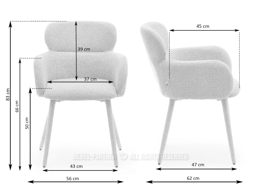 Przytulne krzesło w stylu soft minimalism KALEO BEŻOWY MELANŻ - wymiary