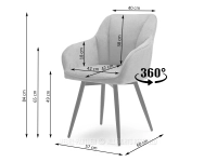 Krzesło z podłokietnikami BONA GRAFIT - CZARNY STELAŻ - wymiary