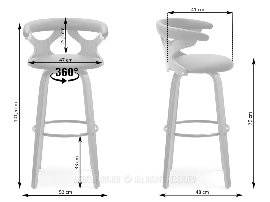 Ażurowy hoker barowy Bonito Stool 58 orzech - czarny - wymiary