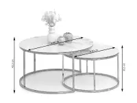 Okrągłe stoliki do salonu GRANADA BIAŁY MARMUR - ZŁOTY - wymiary stolików