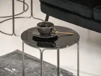 Oryginalne stoliki kawowe BELLARI CZARNY MARMUR - NIKIEL - unikalnie wgięty pręt podstawy 