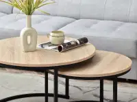 Zestaw stolików kawowych NERO S+XL SONOMA - CZARNY STELAŻ - okrągłe blaty