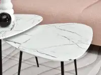 Nowoczesny komplet stolików kawowych ROSIN XL+S BIAŁY MARMUR - CZARNE NOGI - marmurkowy blat