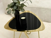 Złoty stolik ze szklanym blatem VIVO S CZARNE SZKŁO - ZŁOTY - unikalny kształt blatu